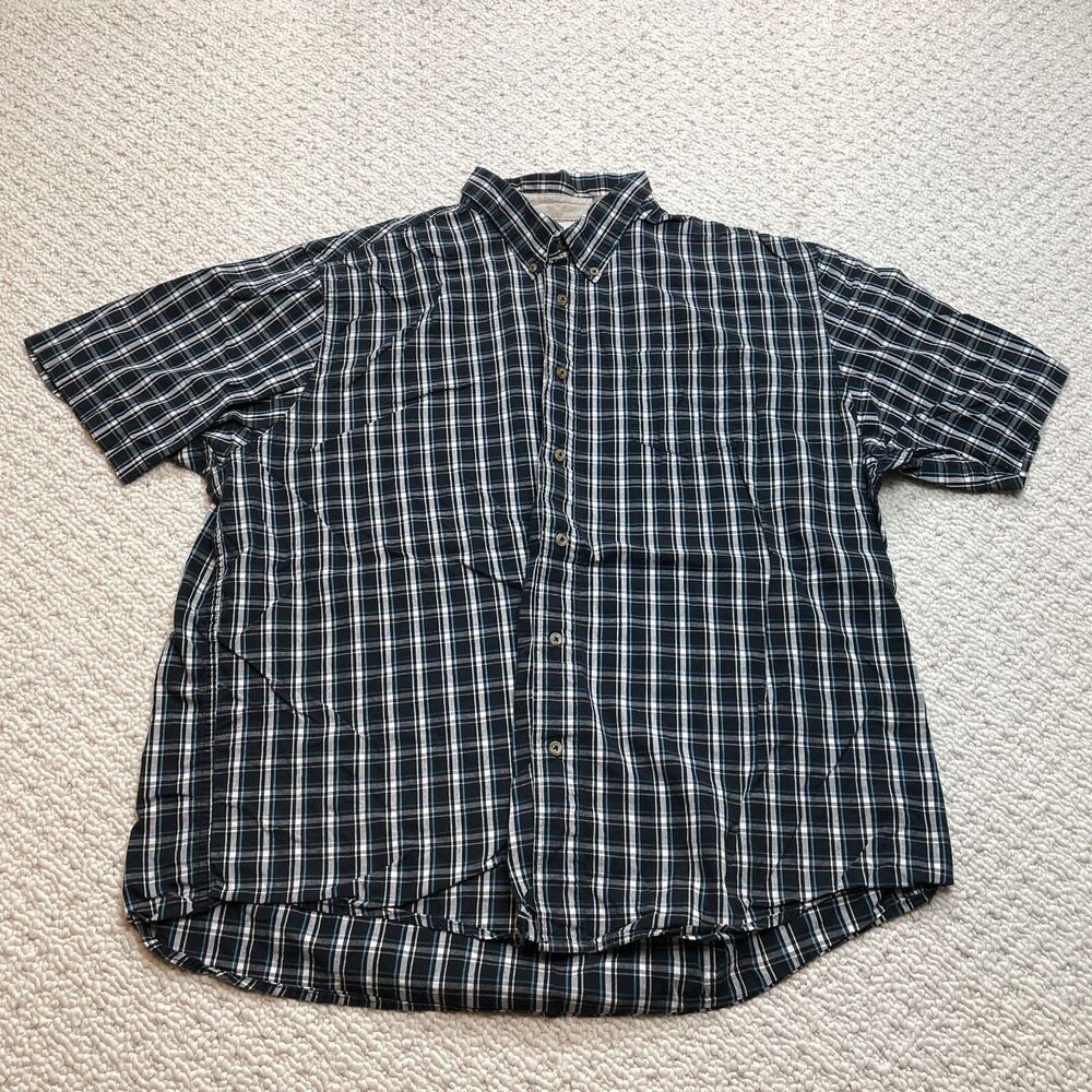 Wrangler Shirt Mens 2XL Black Plaid Short Sleeve Button Down Cotton Outdoor Top